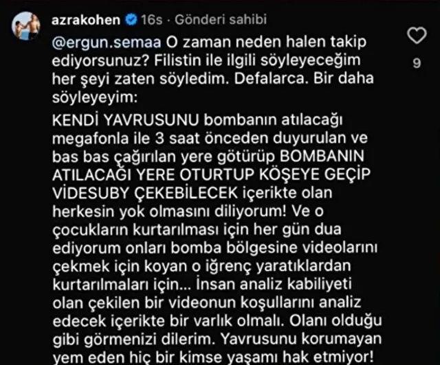 Azra Kohen'den infiale neden olan Filistin sözleri! Soykırıma bakın nasıl kılıf uydurdu