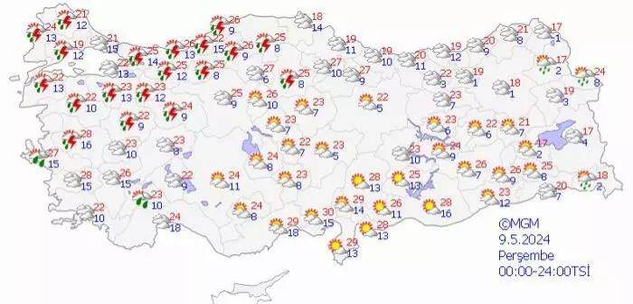 <p>Meteoroloji Genel Müdürlüğünden alınan tahminlere göre hava sıcaklığı, batı kesimlerde 2 ila 4 derece azalacak, doğu kesimlerde 3 ila 5 derece artacak. Rüzgar, batı ve güney kesimlerde güneyli, diğer yerlerde kuzeyli yönlerden hafif, ara sıra orta kuvvette esecek.</p><p> </p>