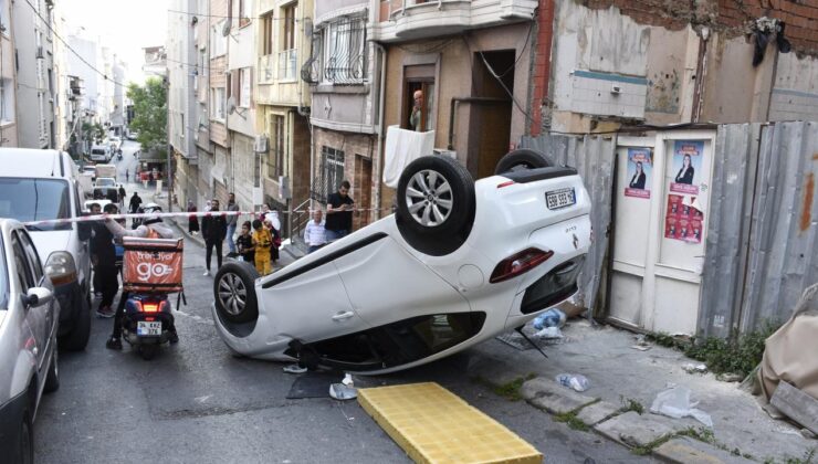 Şişli’de kontrolden çıkan otomobil takla attı