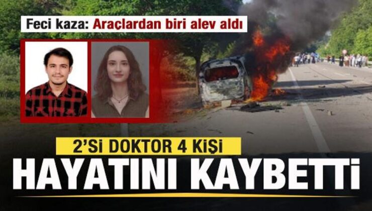 Feci kaza: Araçlardan biri alev aldı: 2’si doktor 4 kişi hayatını kaybetti
