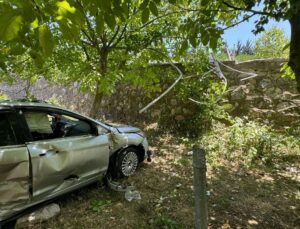 Meyve bahçesine düşen otomobilin sürücüsü yaralandı