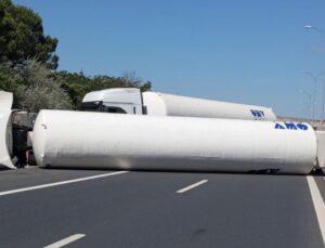 Gaz yüklü tanker yola devrildi, TEM otoyolu trafiğe kapatıldı!