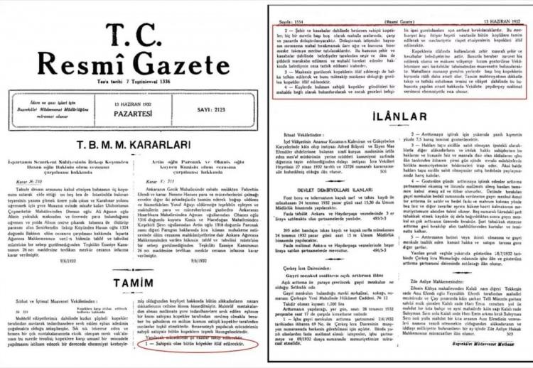 <p><strong>"Sahipsiz bütün köpekler itlaf edilecektir"</strong></p><p>13 Haziran tarihli yayınlanan Resmi Gazete'de şu ifadeler yer alıyor:</p>